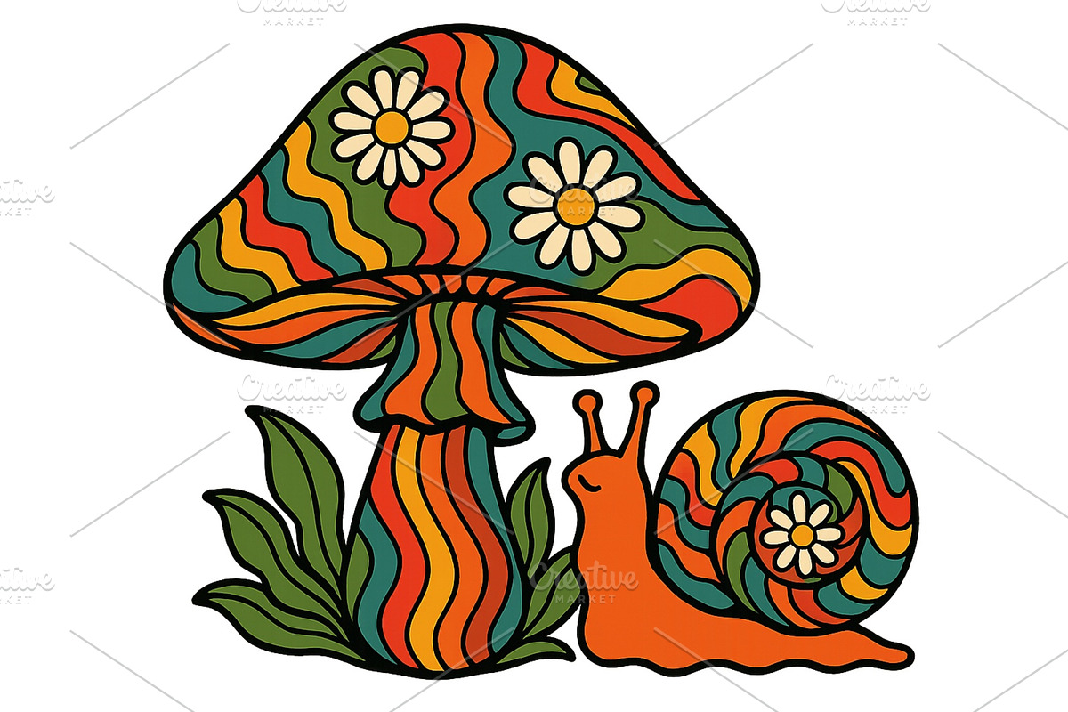 Colorful mushroom with flowers and a, an Object Illustration by ZinetroN