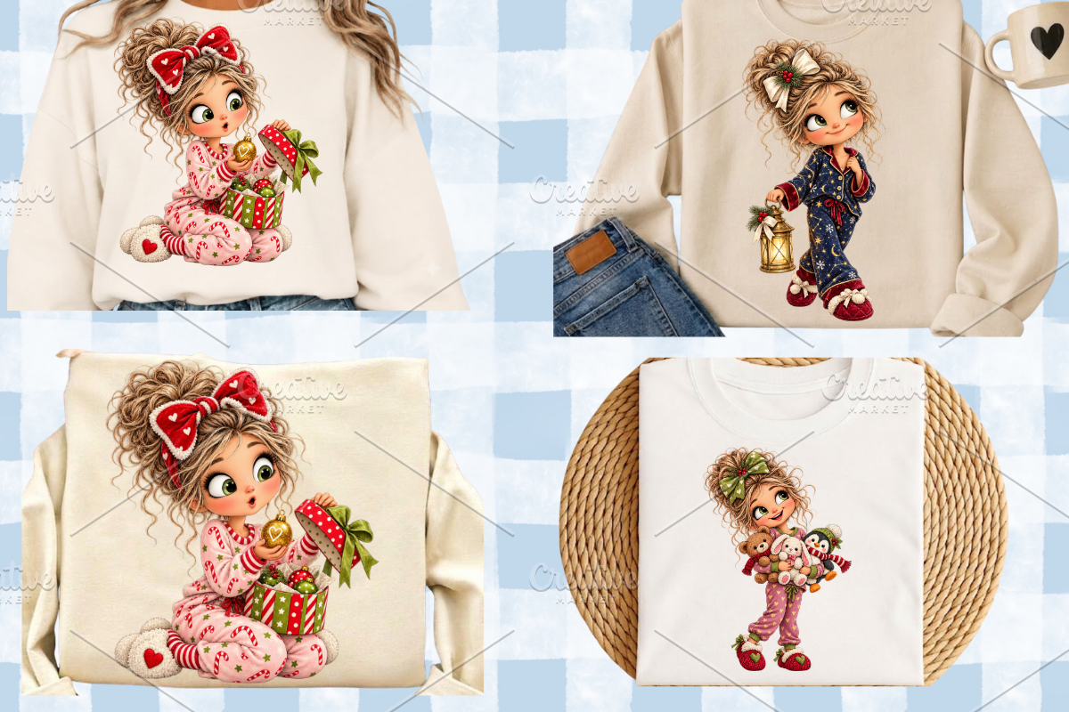 Christmas Pajama Girl Clipart Bundle, a Person Illustration by Ink Gallery (Photo 13 of 13)