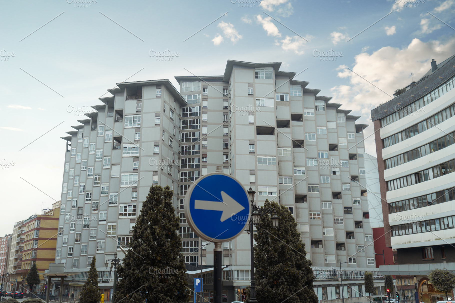 Brutalist flats and arrow sign, an Architecture Photo by SkyNext