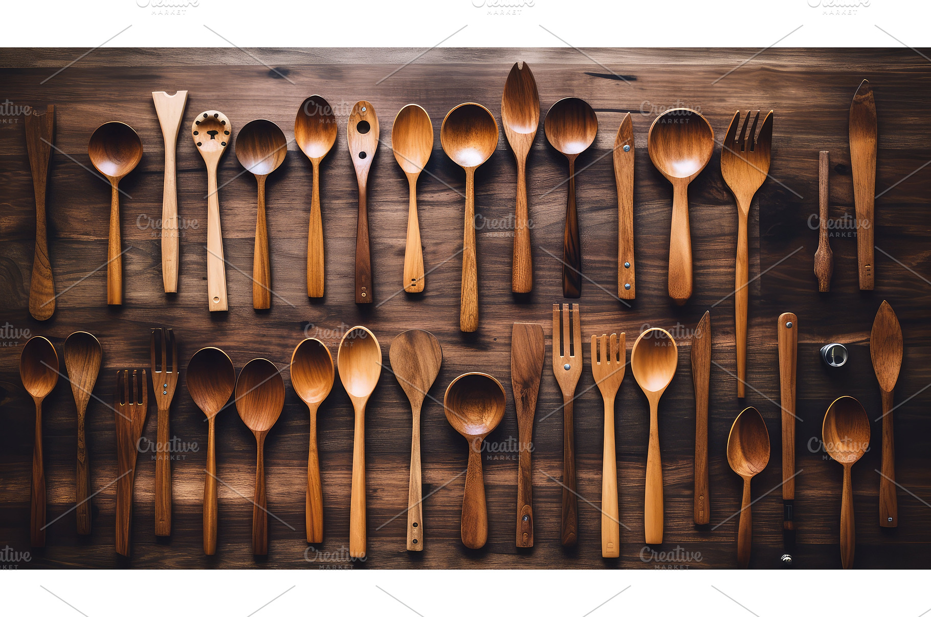 spatulas wood flat lay ai generated, a Background Photo by pikepicture