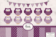 Deep Plum Vector Owls & Papers, an Animal Illustration by Amanda Ilkov (Thumbnail 1 of 3)