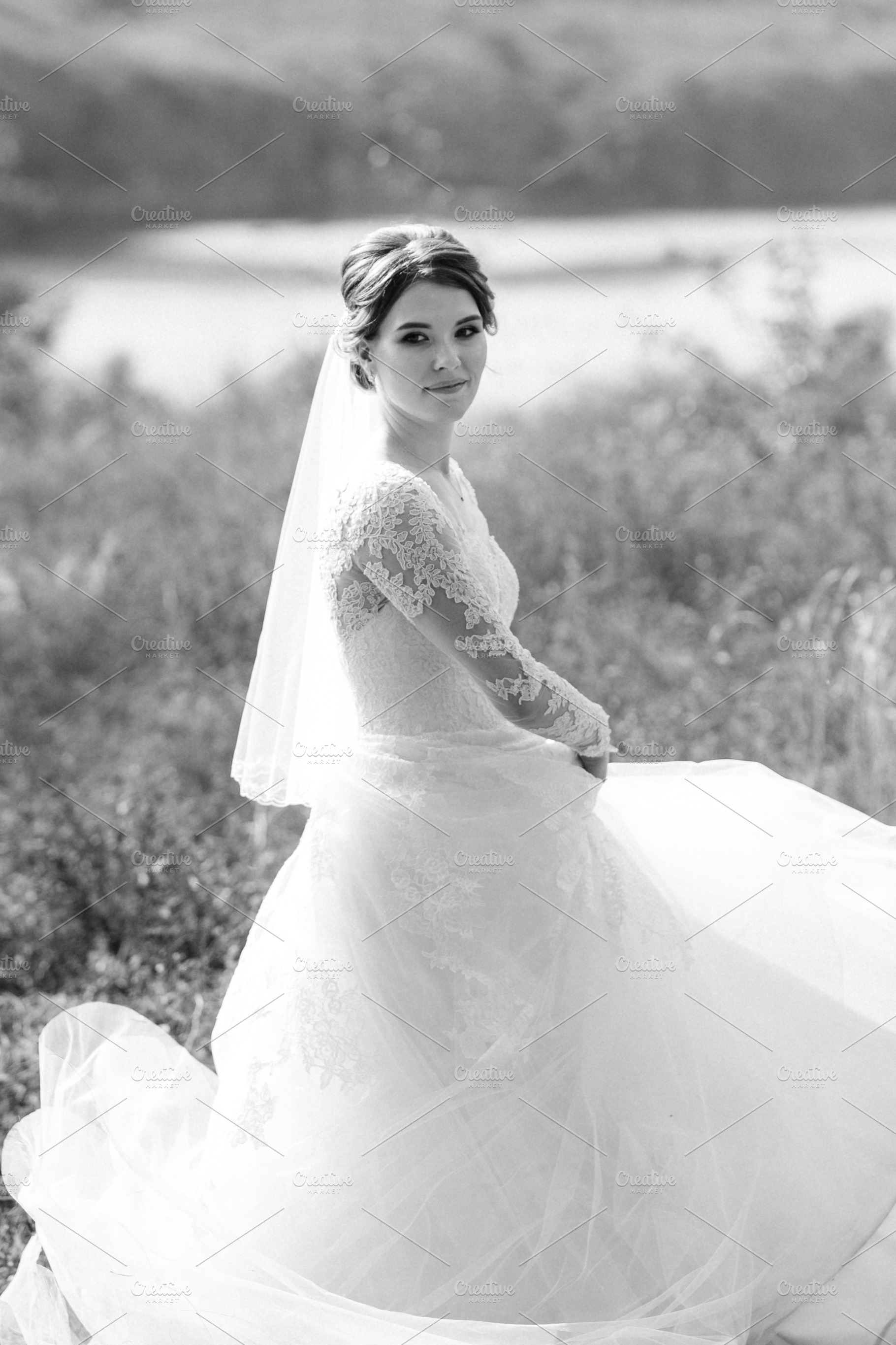 bride blonde girl with a bouquet in the forest, a Person Photo by Weddings, People, Travel