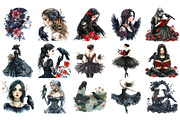 Gothic Girls with raven and roses, an Illustration by Craft Nest (Thumbnail 2 of 5)