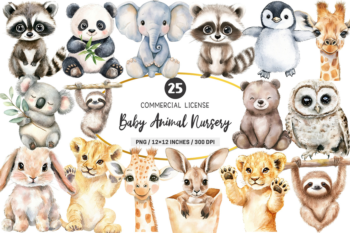 Baby Animal Nursery Clipart PNG, an Illustration by SinaCreation (Photo 1 of 5)