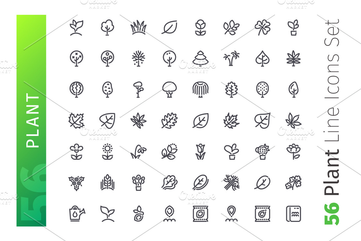 Plant Line Icons Set, an Outline Icon by Voysla's Shop (Photo 2 of 4)