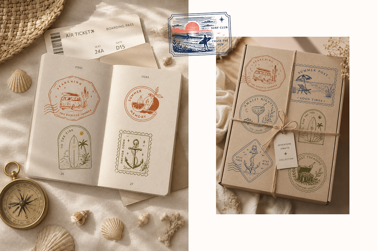 Tropical Vector Stamps & Frames, an Object Graphic by Nutalin Art (Photo 7 of 11)