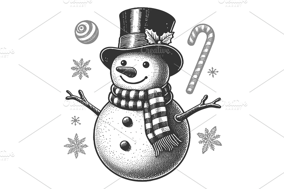 Snowman with Fireworks and Holiday, an Illustration by AlexArt