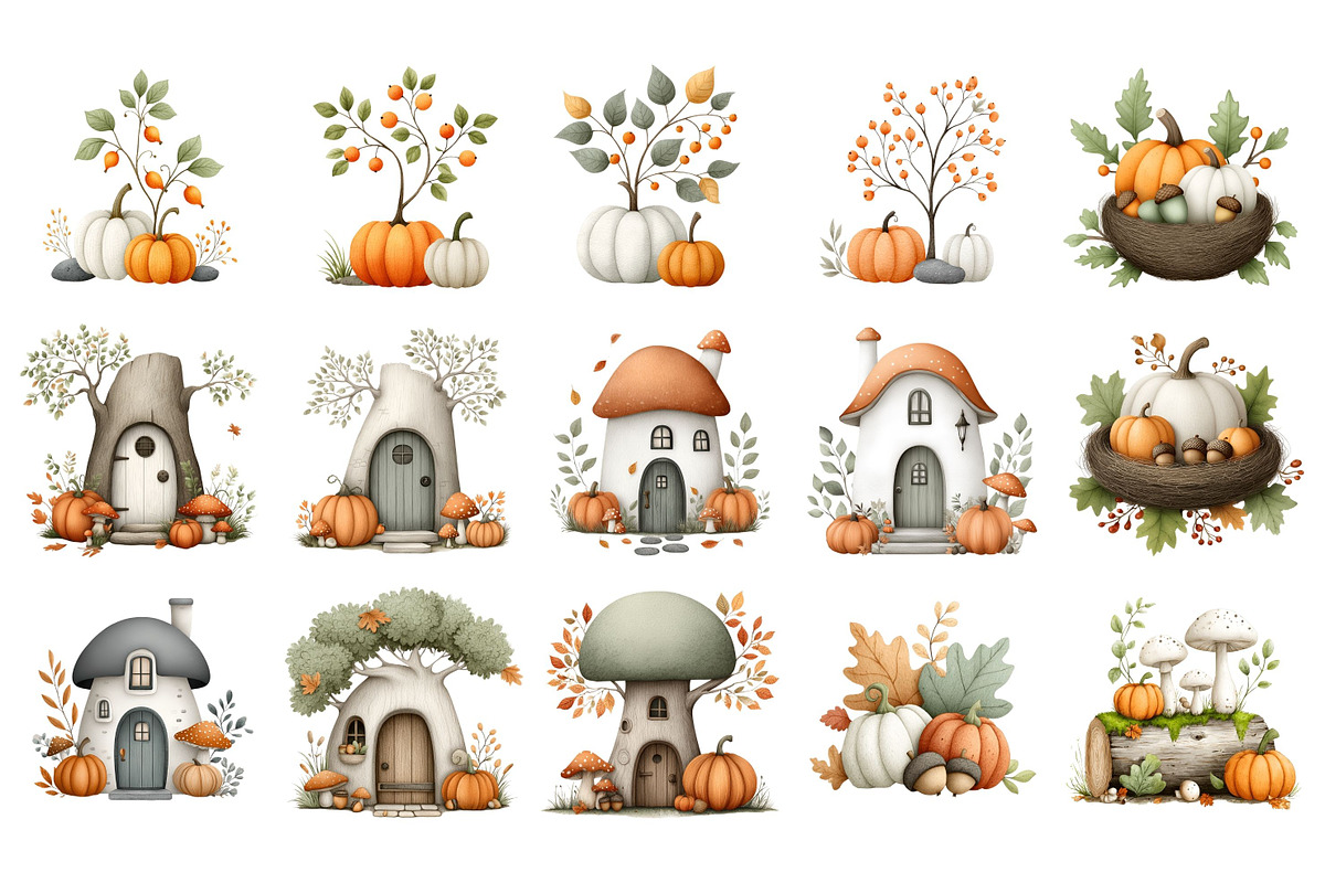 Watercolor Fall Woodland Clipart, a Seasonal Illustration by Nicolle's Colorful Art (Photo 7 of 8)