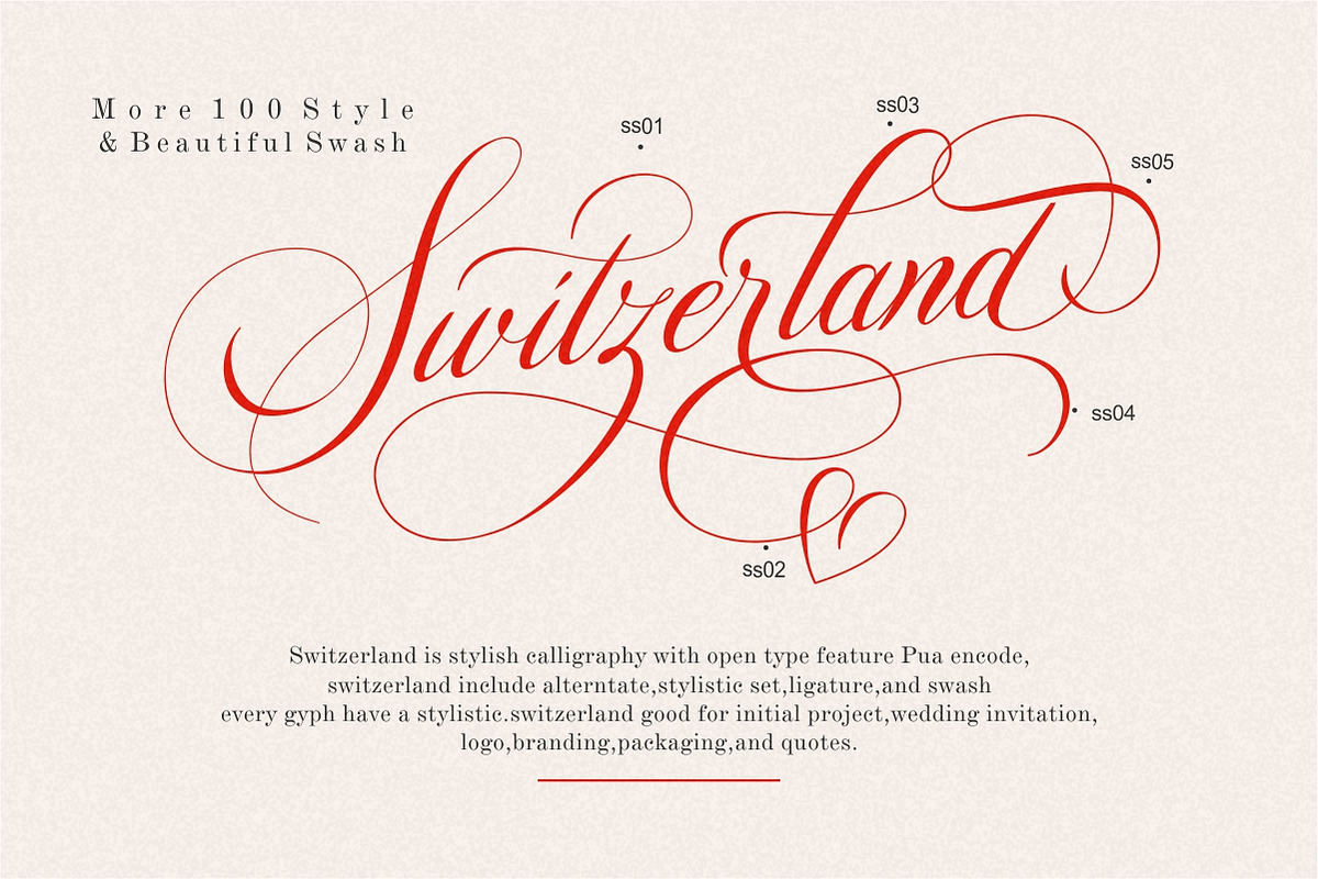 Switzerland Stylish Calligraphy, a Font by typeline studio (Photo 8 of 12)