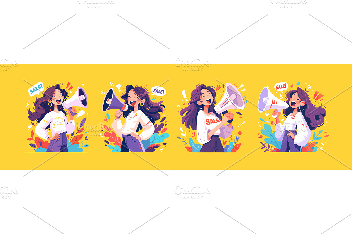 Girl loudspeaker stickers. Woman, an Object Illustration by Stock-Smart-Start