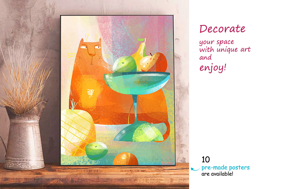 Still Life with Cat - poster creator, an Illustration by Zooza Art (Photo 10 of 10)
