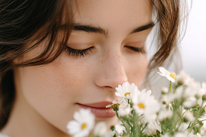 Young woman with closed eyes gently, a Nature Photo by MistyDay
