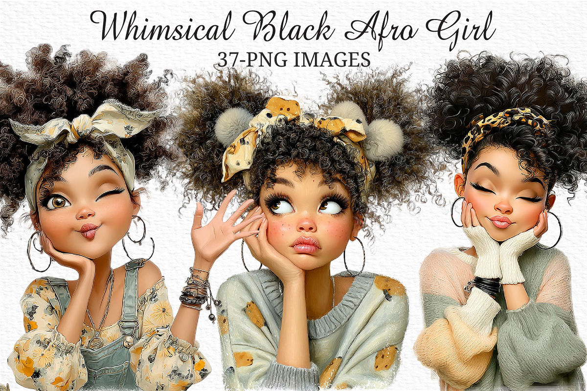 Whimsical Black Afro Girl Clipart, an Illustration by Craft Nest (Photo 1 of 11)