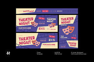 Retro Theater Ticket, a Stationery Template by Neermana