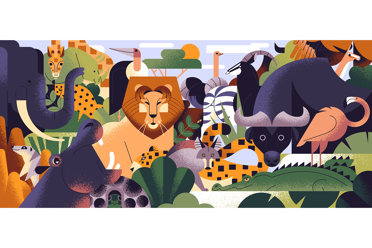 Geometric African animals banner, an Animal Illustration by PaperTrident (Photo 1 of 3)
