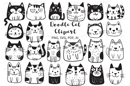 Doodle Cats Clipart, Digital doodles, an Outline Icon by PassionPNGcreation