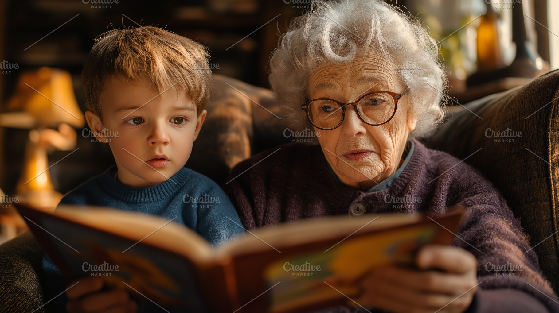 An elderly woman and a young boy share a moment reading together, surrounded by, a Person Photo by ImageMir