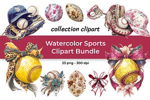 Watercolor Sports Clipart Bundle, a Sport Illustration by InkyQueenArt