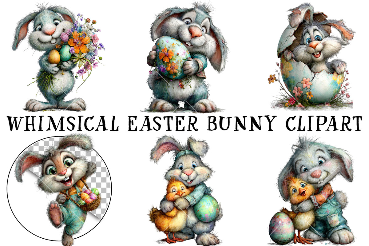 Whimsical Easter Bunny Clipart, an Illustration by OK Design (Photo 2 of 6)