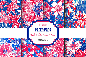 Preppy Red, White, Blue Flowers, a Pattern Graphic by Paper & Pattern Studio