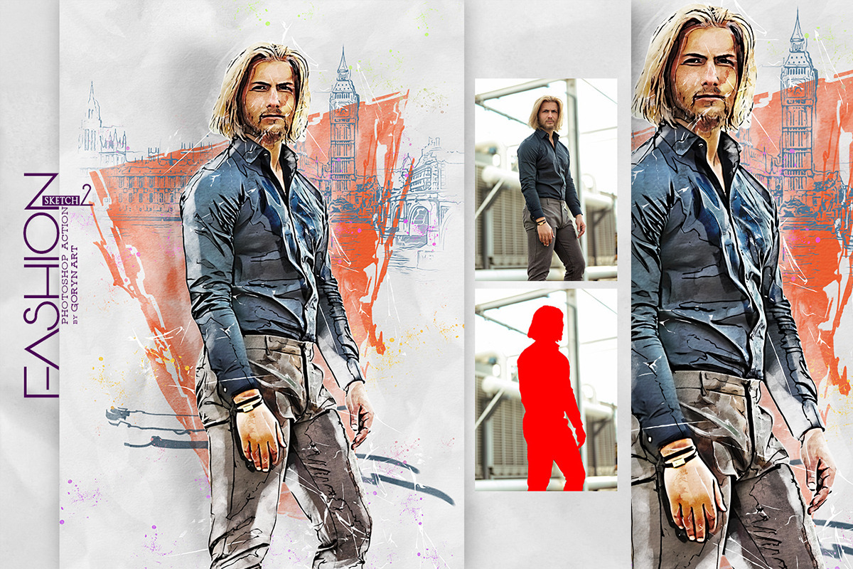 Fashion Sketch 2 Photoshop Action, an Action Add-On by GorynArt (Photo 2 of 11)