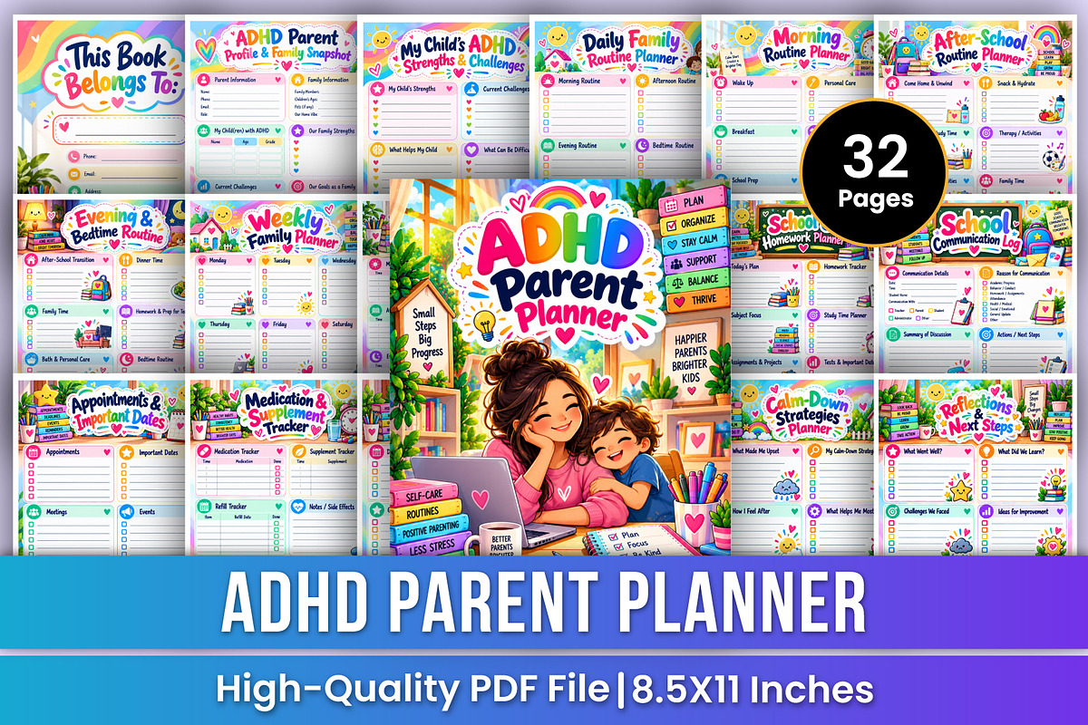 ADHD Parent Planner | Family Routine, a Stationery Template by Mustafiz (Photo 1 of 4)