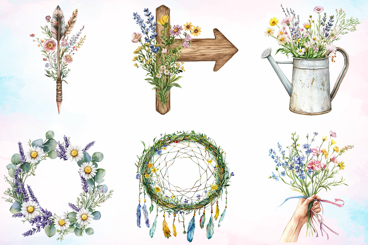Watercolor Boho Wildflower Dream PNG, an Illustration by Canvas Craft (Photo 3 of 3)