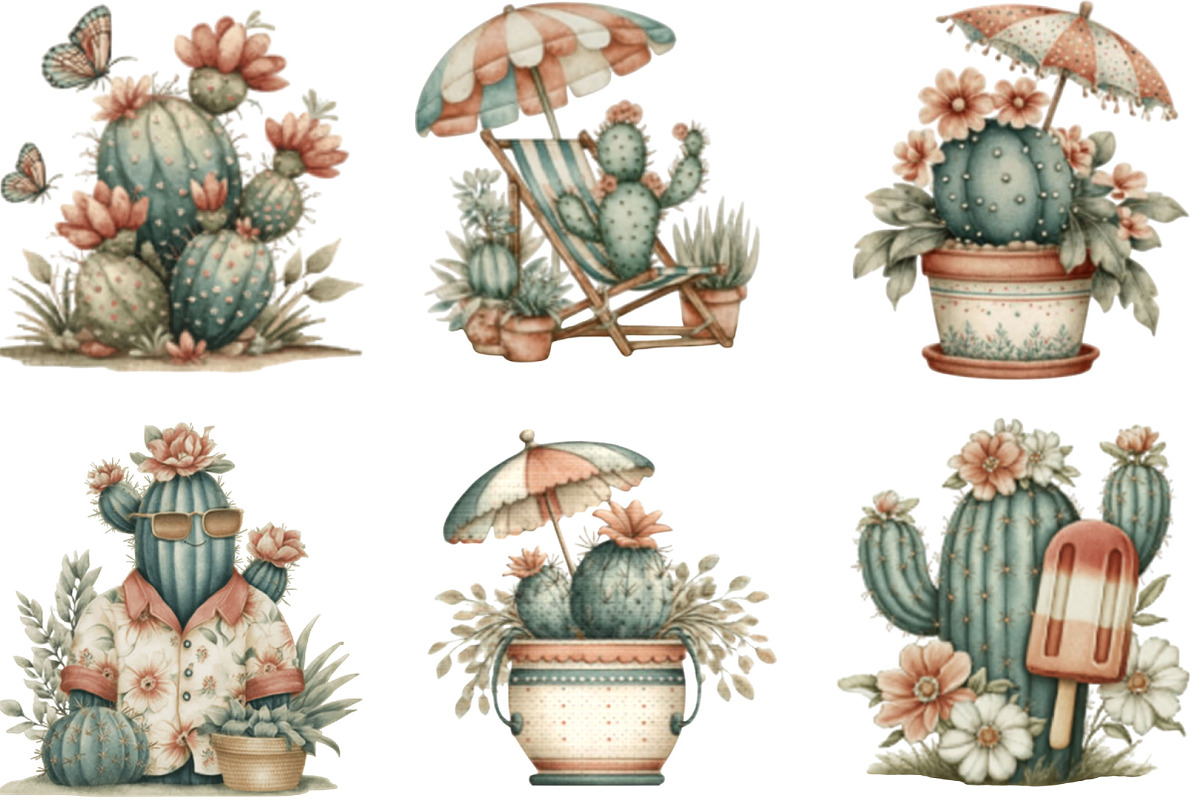 Whimsical Summer Cactus Clipart, an Illustration by Designking (Photo 3 of 5)