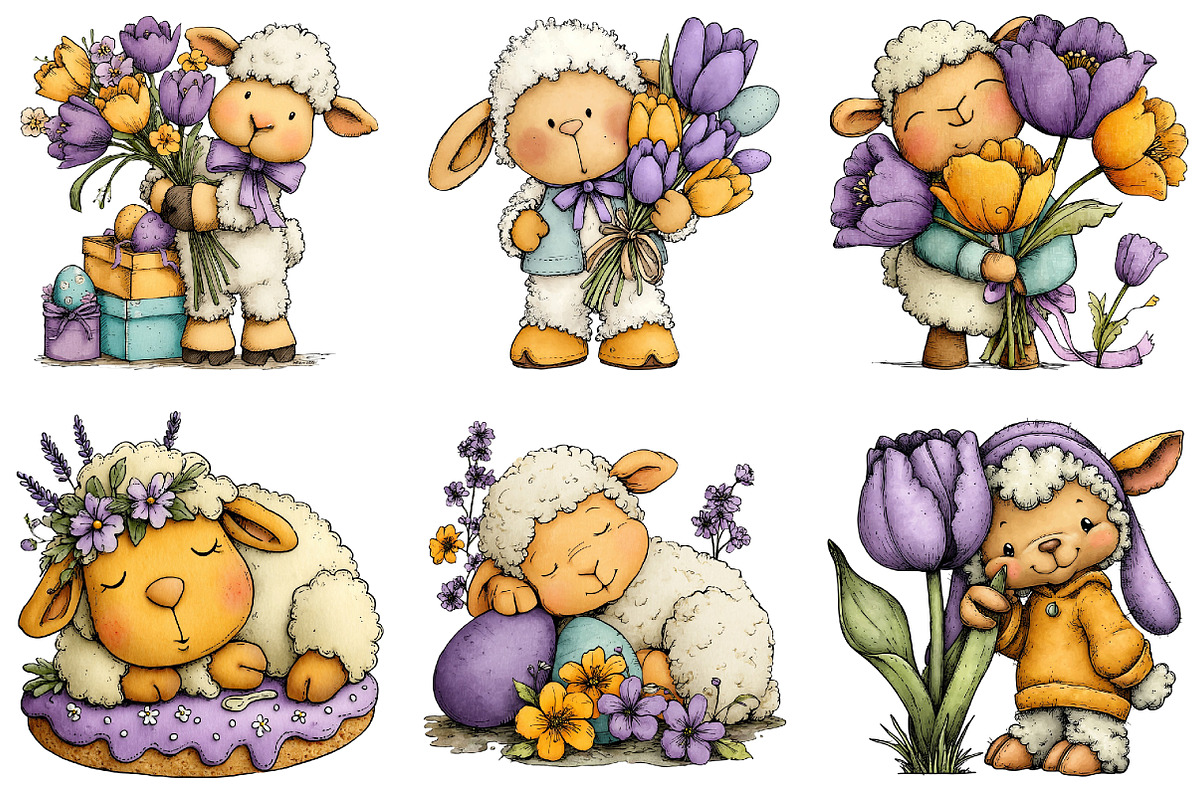 Whimsical Easter Sheep Clipart, an Illustration by Dream Creation (Photo 5 of 6)
