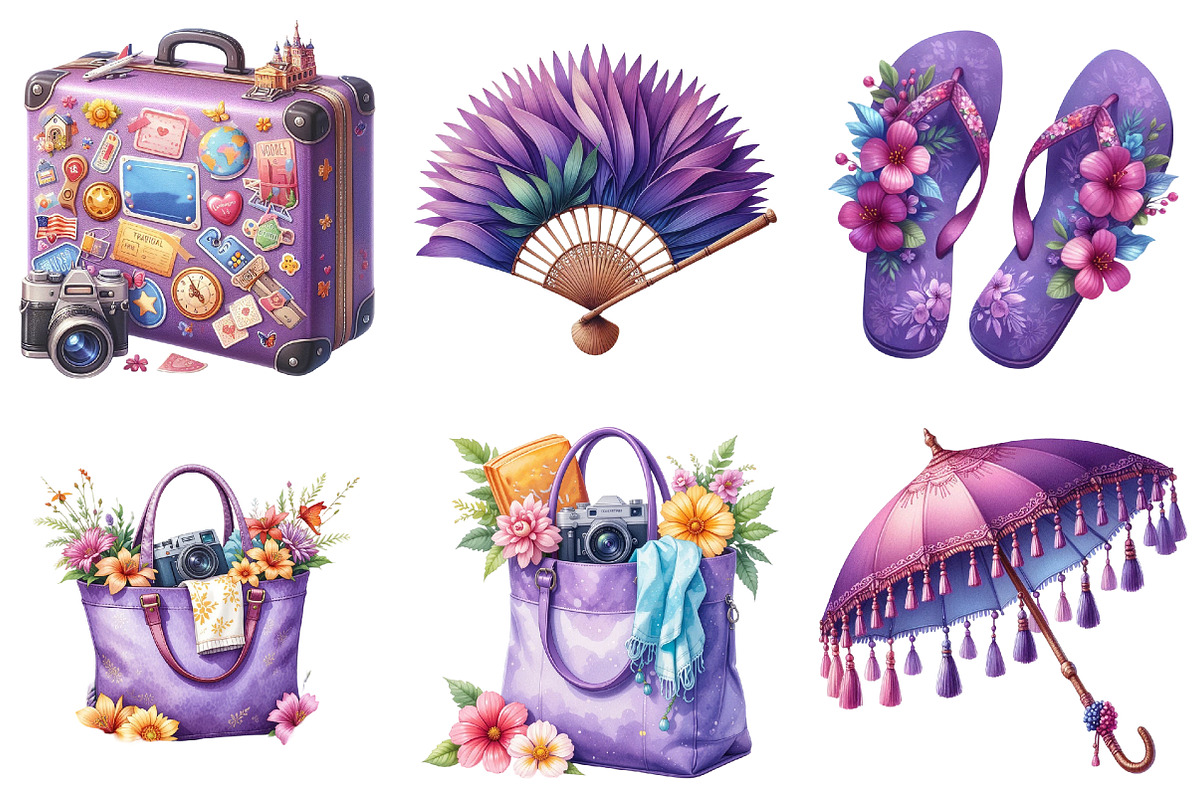 Purple Summer Vacation Graphics, an Illustration by Watercolor design (Photo 2 of 4)