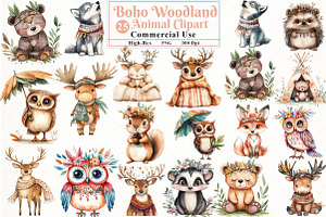 Watercolor Boho Woodland Animal Clip, an Illustration by Watercolor design