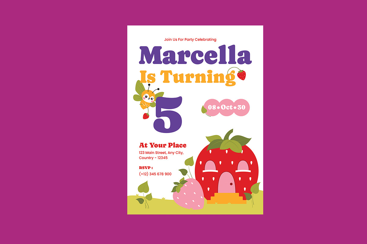 Kids Birthday Invitation Fruit Theme, a Card Template by Neermana (Photo 2 of 4)