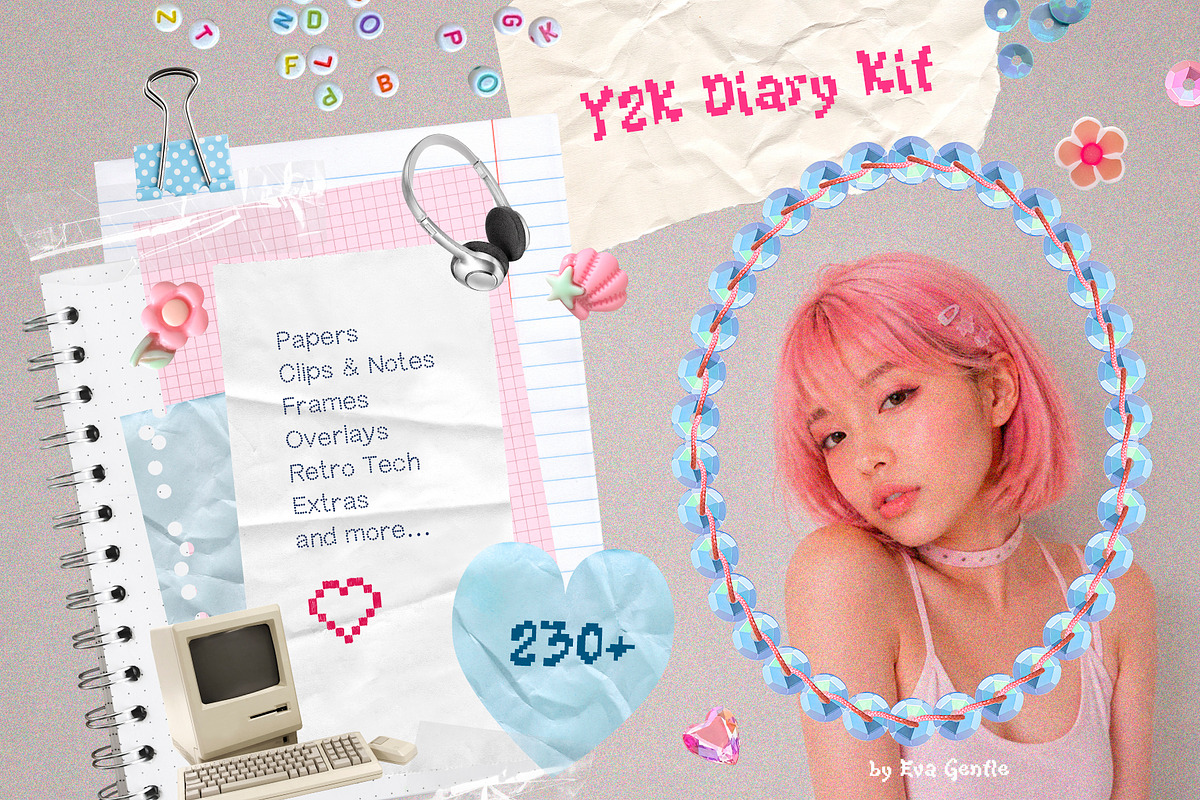 Y2K Diary Collage Kit, an Object Graphic by Eva Gentle (Photo 1 of 13)