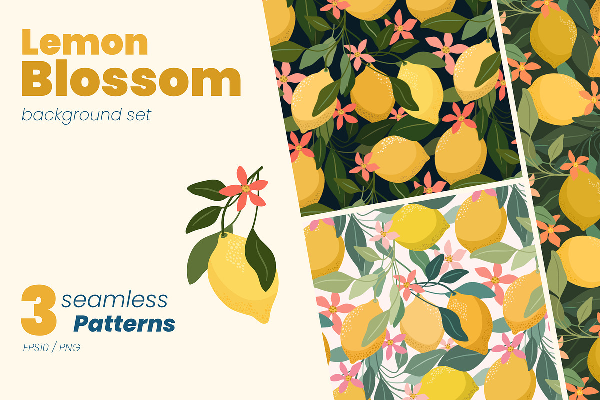 Lemon Blossom Seamless Patterns, a Pattern Graphic by moja doodle (Photo 1 of 4)