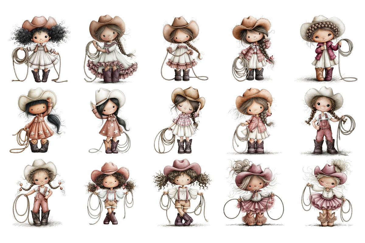 Cute Cowgirl PNG Clipart Bundle, a Person Illustration by Nicolle's Colorful Art (Photo 4 of 6)