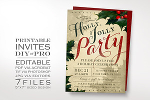 Vintage Christmas Invitation Holly