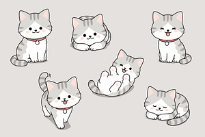Gray Kitten Cartoon Set Collection, an Animal Illustration by Artpon Illustration