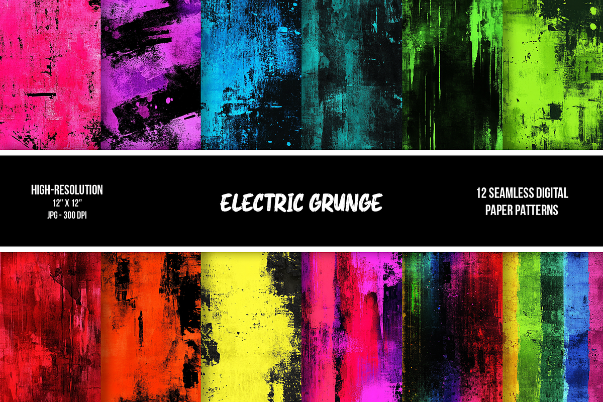 Electric Grunge Digital Paper, a Pattern Graphic by Chromolume Studio (Photo 1 of 15)