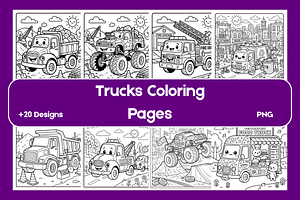 Truck Coloring Pages Bundle, an Object Illustration by BerryPieArt