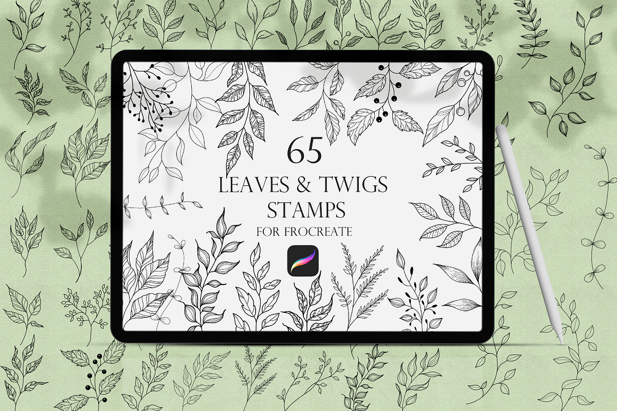 Leaves & Twigs Procreate Stamps Bund, a Brush Add-On by Dervik Art Store (Photo 1 of 4)