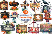 1Halloween Wooden Sings Clipart, an Illustration by DreamCafeArt (Thumbnail 1 of 5)