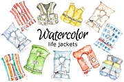 Life jackets watercolor clip art, a Background Graphic by GoodFairyClipArt (Thumbnail 1 of 2)