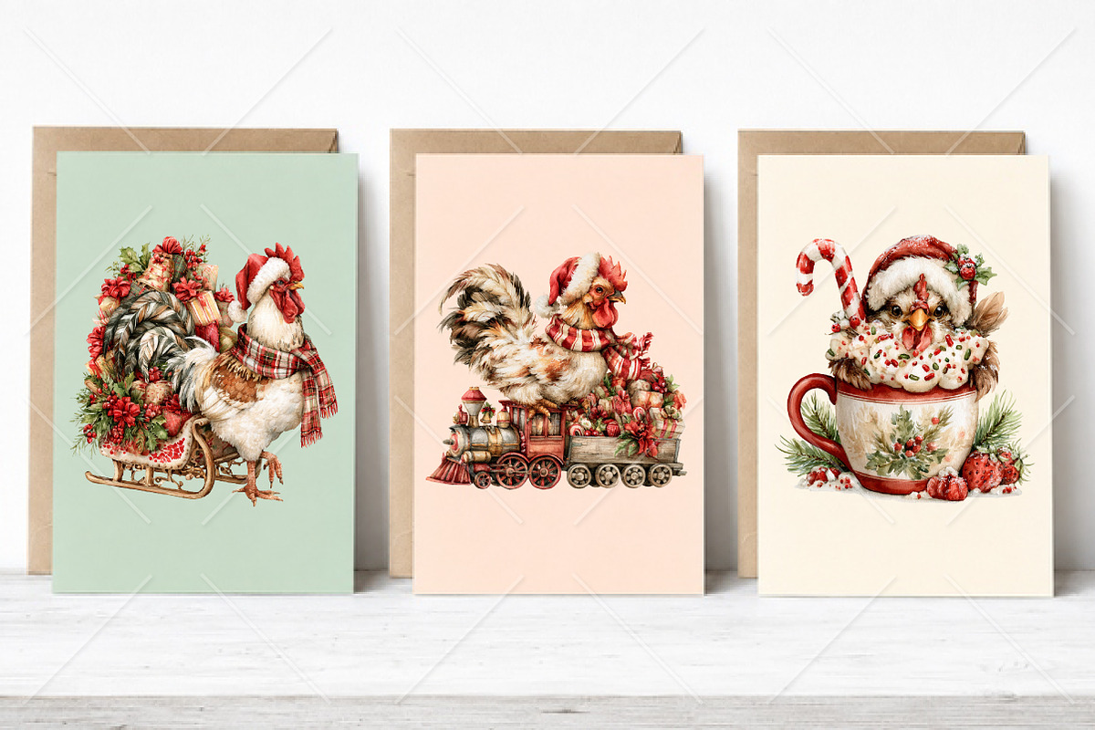 Whimsical Christmas Chicken Clipart, a Seasonal Illustration by Canvas Craft (Photo 4 of 10)