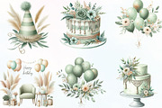 Boho Sage Green Birthday Clipart, an Illustration by CraftArtStudio (Thumbnail 2 of 5)