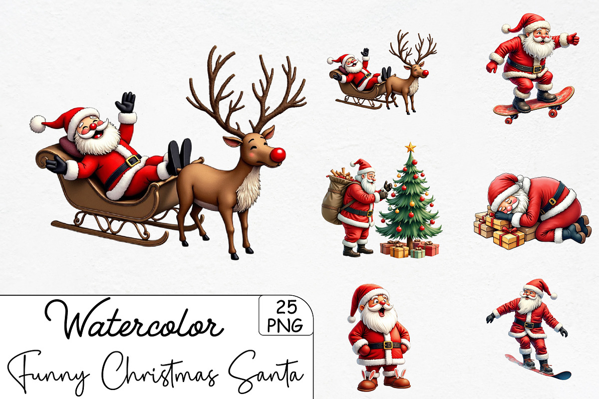 Funny Christmas Santa Clipart 1Bundl, an Illustration by CrexoraLab (Photo 1 of 5)