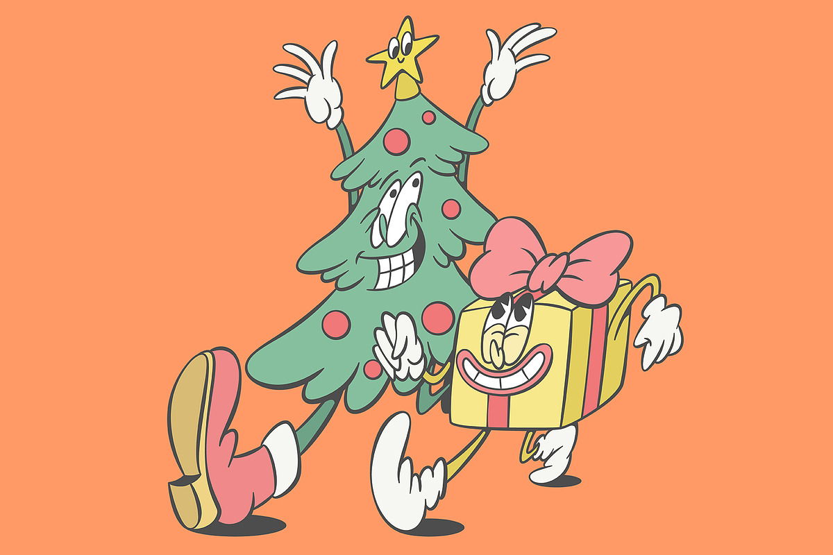 Retro groovy Christmas characters, an Illustration by Anastasiya Klempach (Photo 2 of 6)