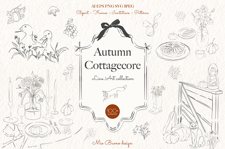 Autumn Cottagecore - Fall Line Art
