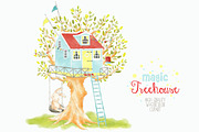 Treehouse watercolor clipart png, a Decorative Illustration by Magic Story Studio (Thumbnail 1 of 3)