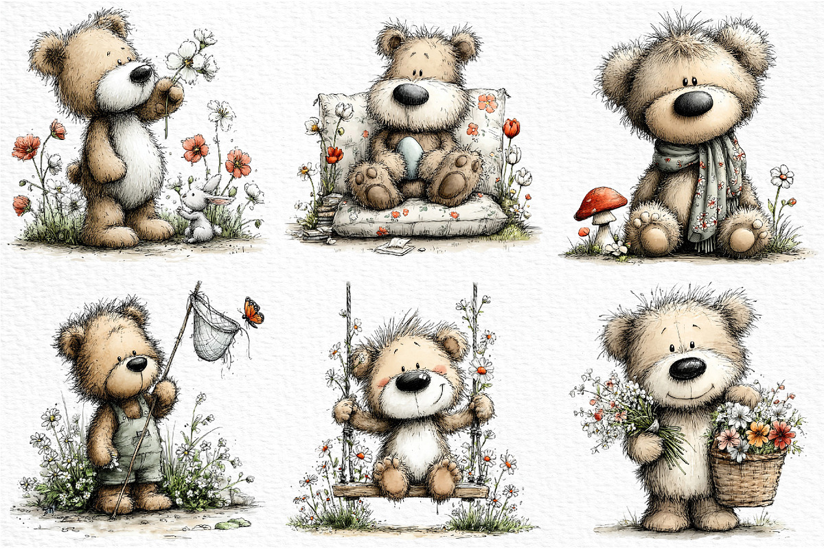 Whimsical Spring Teddy Bear Clipart, an Illustration by Craft Nest (Photo 5 of 12)