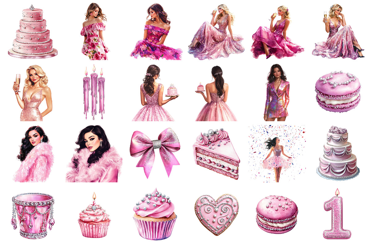 Birthday Girl Clipart Bundle, a Seasonal Illustration by designcity5 (Photo 2 of 5)